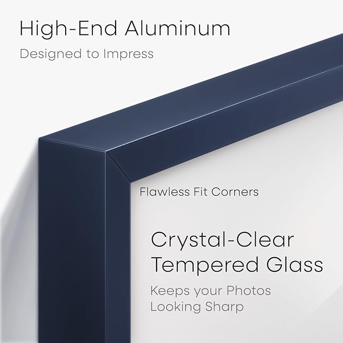 Homeforia 8x24 Panoramic Frame Navy Blue, High End Metal 8 x 24 Picture Frames without Mat, 24x8 Hanging Navy Blue Poster Frames for Wall, 8by24 Display Photo Frame, Tempered Glass, Wall Kit, Set of 2