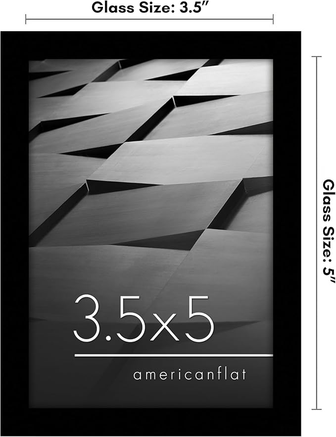 Americanflat 3.5x5 Picture Frame with Polished Plexiglass - Streamline Collection - Thin Border Picture Frame for Wall Display - Hanging Hardware Included - Black