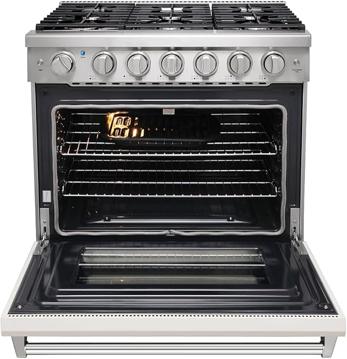 KOSTCH 36 inch Professional Freestanding Pro-Style Natural Gas Range or Liquid Propane Gas Range with 6 Burners, 6.0 cu.ft. Oven Capacity, in Stainless Steel - KOS-36RG03M (White)