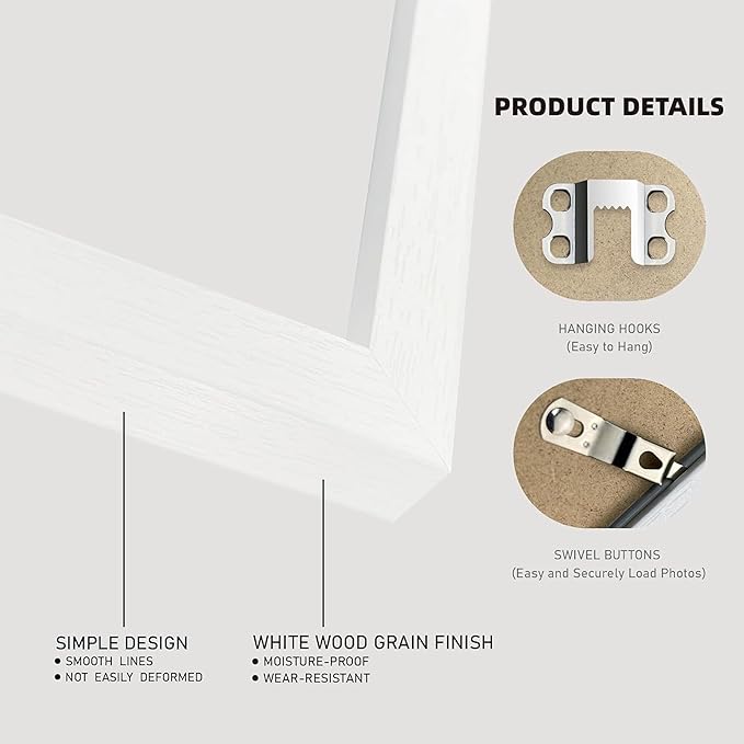 8x12 White Picture Frames set of 3, Made of Wooden and Glass Photo frame - Displays 6x8 Picture with Mat or 8 x 12 Poster without Mat, Desktop & Wall Collage Frame set
