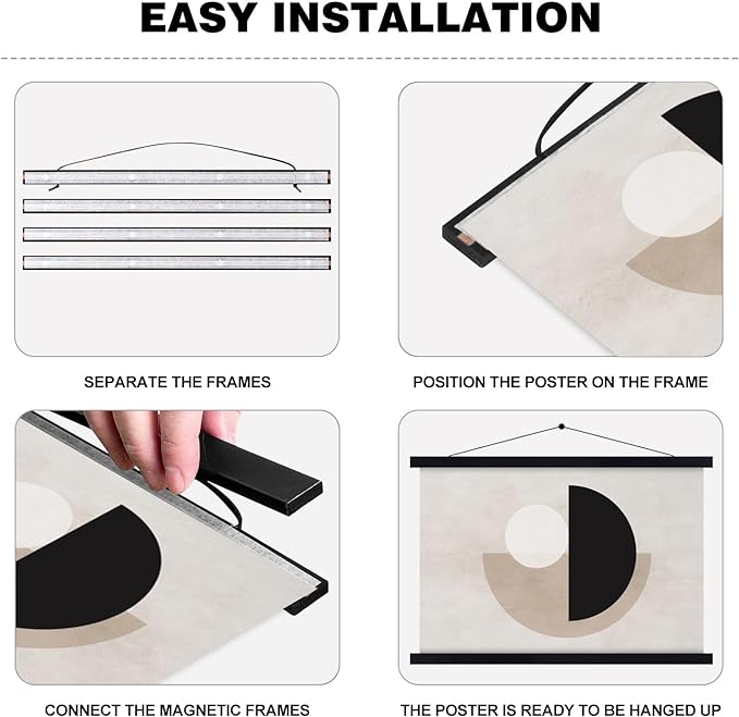 4 Pack 10x14 10x15 10x13 Poster Frame, Magnetic Light Wood Frame Hanger for Photo Picutre Canvas Artwork Art Print Wall Hanging (4 Packs, 10", Black)