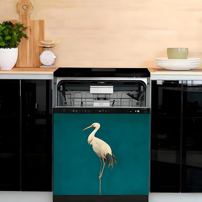 Dishwasher Magnet Cover, Creative Patterns Sticker, Dishwasher Magnetic Decoration, Refrigerator Protection Decoration, Crane, Kitchen Art Decoration 23x25.5 inches