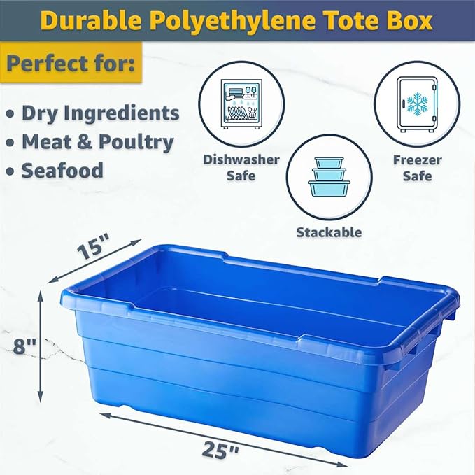 19"x26"x32" Mobile Aluminum Lug Rack with 2 Blue Meat Lugs / Tote Boxes - NSF Heavy-Duty Commercial Storage Cart, Portable Aluminum Utility Rack with Casters for Kitchen, Restaurant, or Food Prep