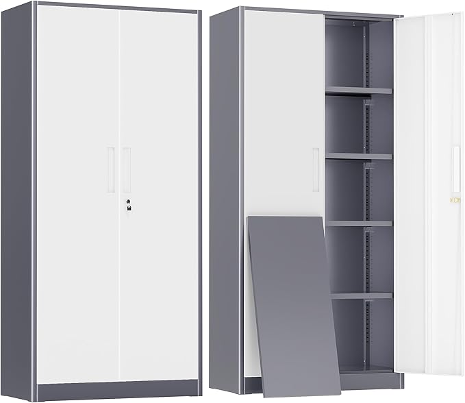 Greenvelly Metal Storage Cabinet with 2 Doors and 4 Adjustable Shelves, 72”H Metal Cabinet Lockable Storage Cabinet,Tall Locking File Cabinet for Office,Home, Garage, Gym, School
