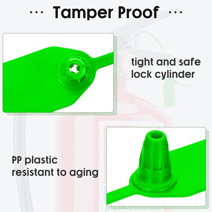 1000 Pcs Plastic Tamper Seals Fire Extinguisher Tags Security Tags Seals Safety Numbered Zip Ties Labels Safety Disposable Self Locking Signage 250 mm Length (Green)