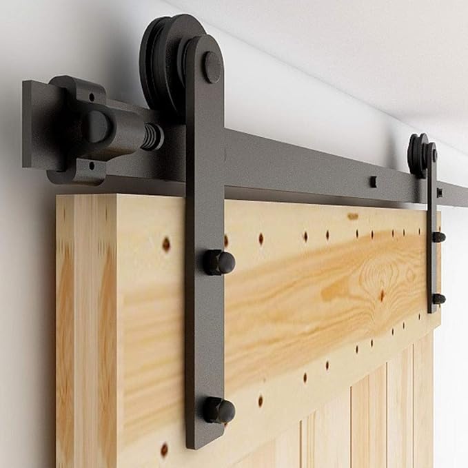 CCJH 20FT Single Sliding Barn Door Hardware Kit Black Carbon Steel Hanger Flat Track System for Closet Kitchen 1 Door 120 inch Wide, Smoothly and Quietly I Shape Roller