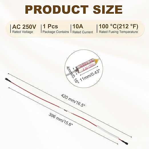 MECCANIXITY Universal Rice Cooker Temperature Fuse, 100°C 10A 250V Metal Thermal Fuse with Both End Terminal Fiberglass Sleeving for Electric Pressure Cooker Repair Part