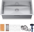 32 inch Undermount Handmade Workstation 18 Gauge Single Bowl Stainless Steel Kitchen Sink with Accessories