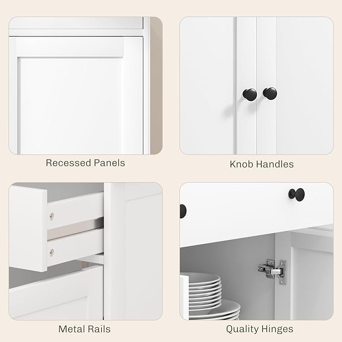 HOMCOM Sideboard Buffet Cabinet with Storage, 55" Modern Kitchen Cabinet with 4 Doors, 2 Drawers and 2 Adjustable Shelves, Coffee Bar Cabinet, White