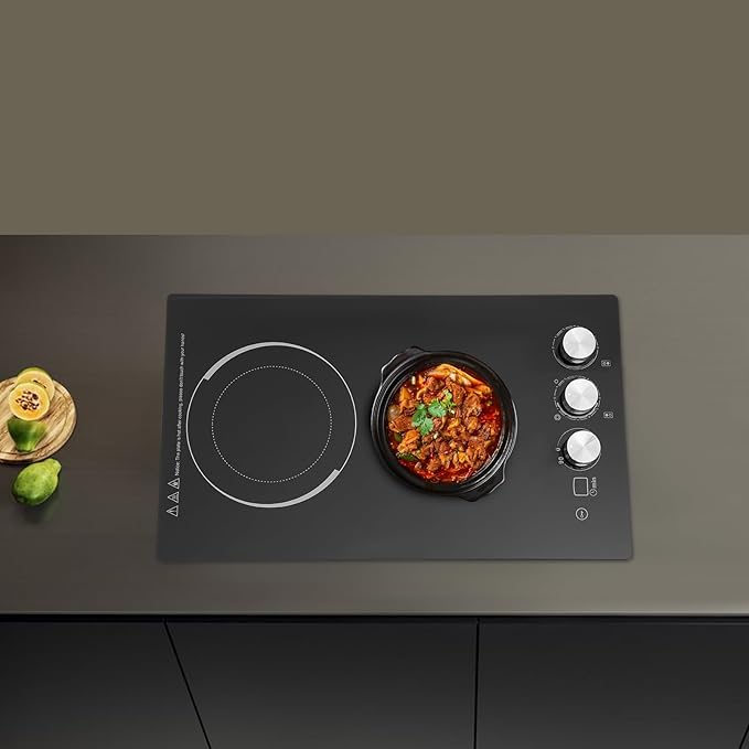 2-Burner Electric Cooktop, 20 Inch Electric Stovetop, Built-in Induction Stove Top for Home Kitchen, Stainless Steel Glass Ceramic Cooktop with Child Lock