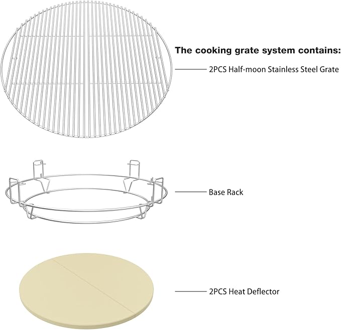 only fire BBQ Cooking Grate System Flexible Cooking Rack with Heat Deflector, Fits for Kamado Joe Big Joe 24-inch Charcoal Grills
