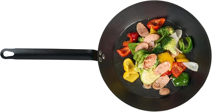 Met Lux 12 Inch Fry Pans, 6 Lightweight Frying Pans - Induction-Ready, Triple-Riveted, Black Carbon Steel Cooking Skillets, Durable, For Searing, Sauteing, And Browning Food - Restaurantware