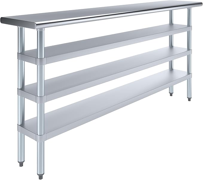 14 in. x 72 in. Stainless Steel Work Table with Three Bottom Shelves | NSF Kitchen Prep Table | Utitly Metal Table