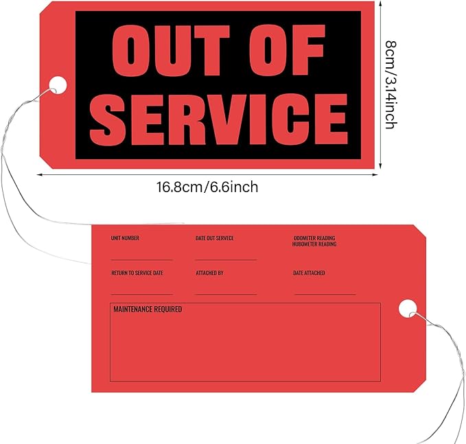 Spakon Out of Service Tags 6.22 x 3.15 Inches Maintenance Required Red Tags with 12 Inches Wires Attached for Machine Equipment Inspection Maintenance(300 Packs)