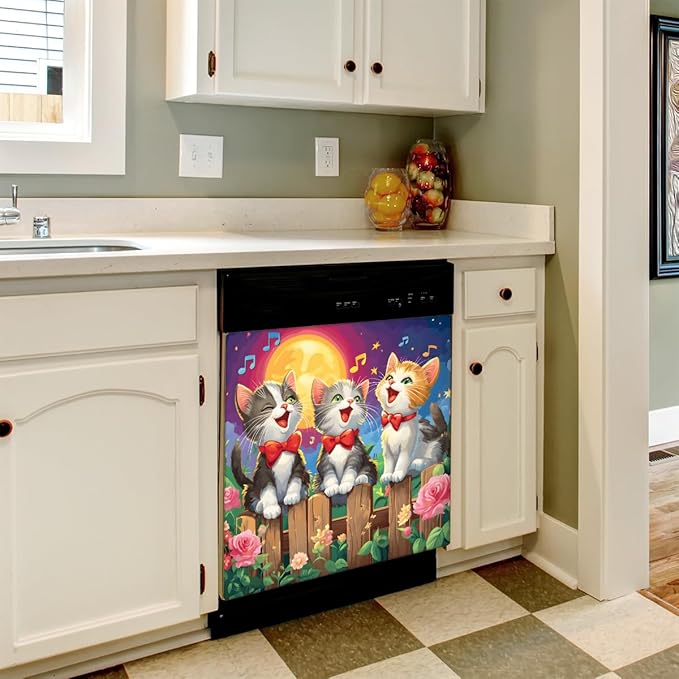 Cute Cat Moon Animal Dishwasher Magnet Cover for The Front Dishwasher Door Cover Panel Decals Magnetic Refrigerator Cover for Kitchen Farmhouse Home Decor 23 X 26 in