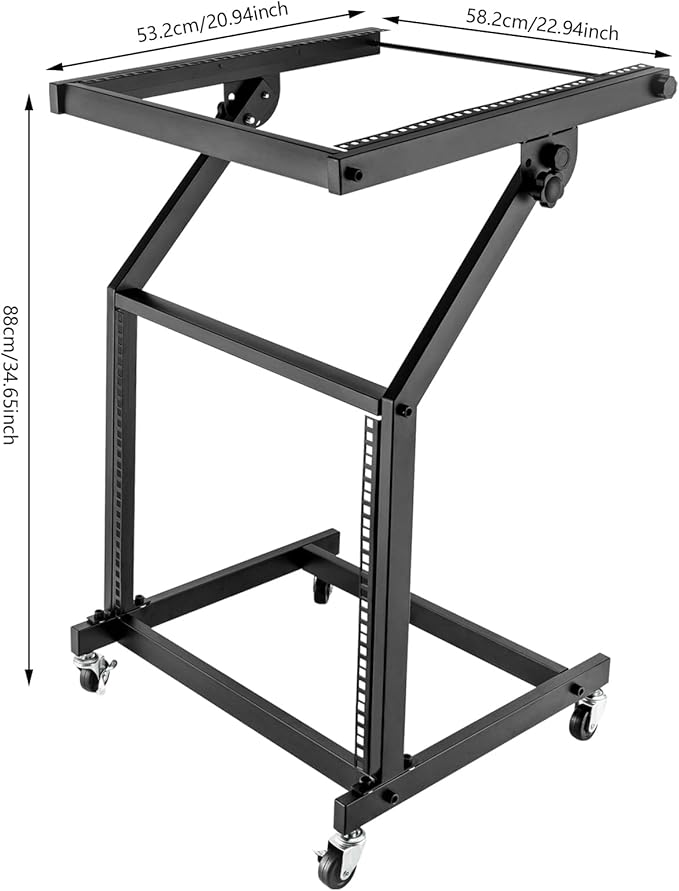 DJ Mixer Stand, 2-Layer Audio Device Rack with 4 Wheels, Audio Studio Mixer Stand for Homes Offices Stage Concert Studio Equipment Rolling Stage Cart (9U)