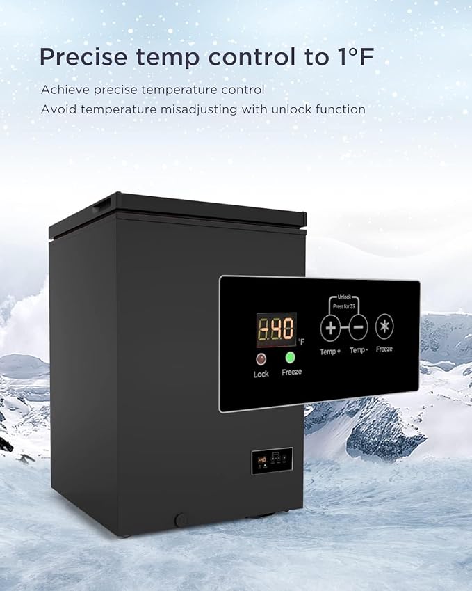 Northair Chest Freezer 3.5 Cu Ft 2 Removable Baskets - Low temperature 14℉ to -40℉ Compact Freezer - 7 Temperature Settings Black
