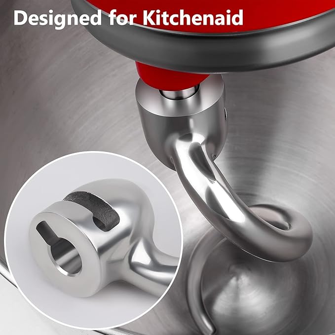 Stainless Steel Dough Hook for Kitchen aid 5QT Lift and 6QT Stand Mixer, Mixer Dough Attachment for KitchenAid, Dishwasher Safe