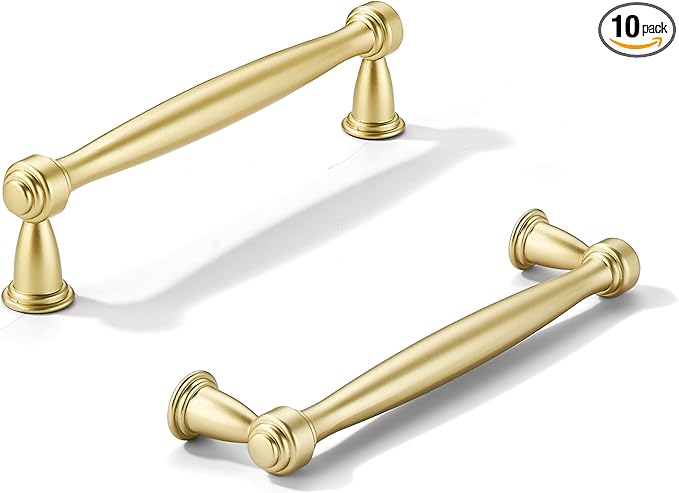khtumeware 10 Pack 5 Inch(128mm) Brushed Gold Cabinet Pulls Matte Gold Kitchen Cabinet Handles Kitchen Cabinet Hardware for Cupboard Drawer Handles Dresser Pulls