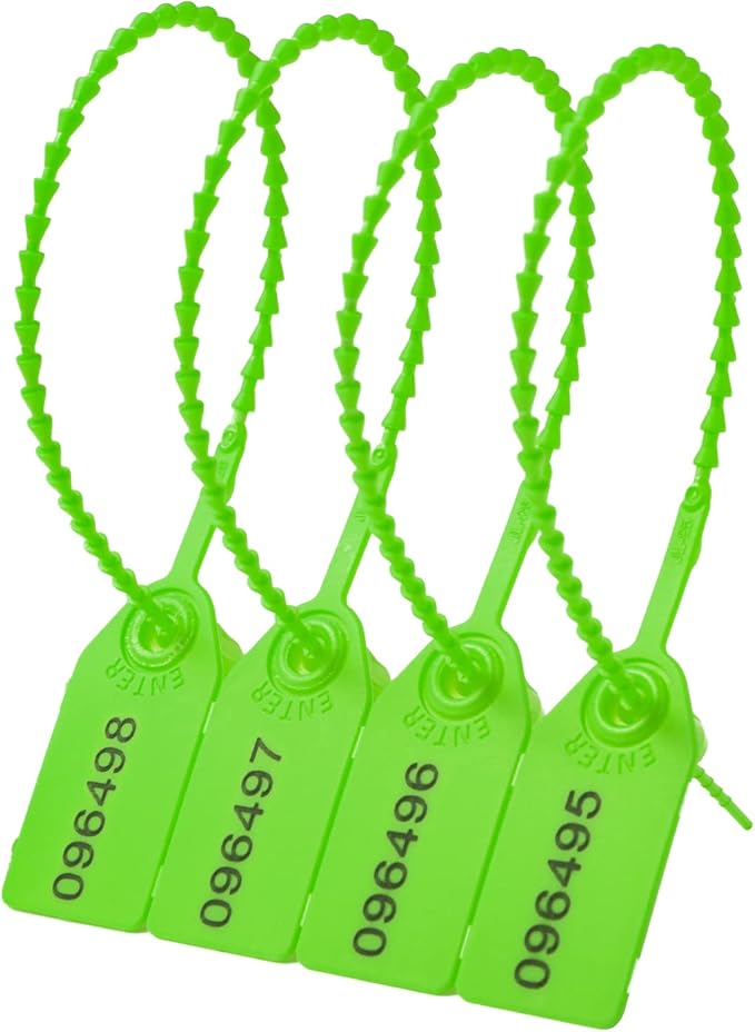 100 Plastic Tamper Seals Fire Extinguisher Tags Numbered Zip Ties Pull Tite Security Tags Disposable Self-Locking Safety Ties (Green)