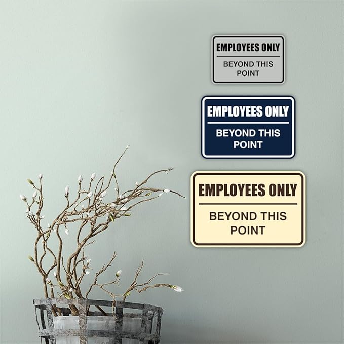 All Quality Classic Framed Employees Only Beyond This Point Wall or Door Sign | Easy to Install Business Signage - Large (Black-Gold) 1 Pack