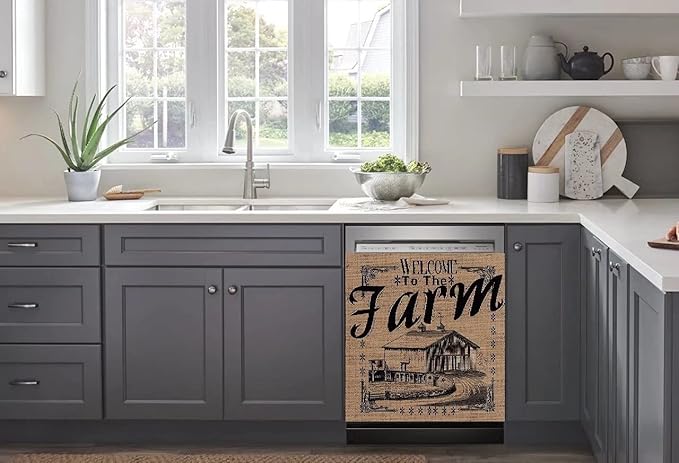 Vintage Farmhouse Burlap Pattern Dishwasher Cover Decorative Magnet, 23x17 Inches, 1 Count