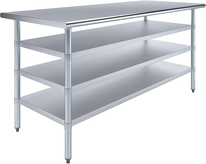 30 in. x 72 in. Stainless Steel Work Table with Three Bottom Shelves | NSF Kitchen Prep Table | Utitly Metal Table