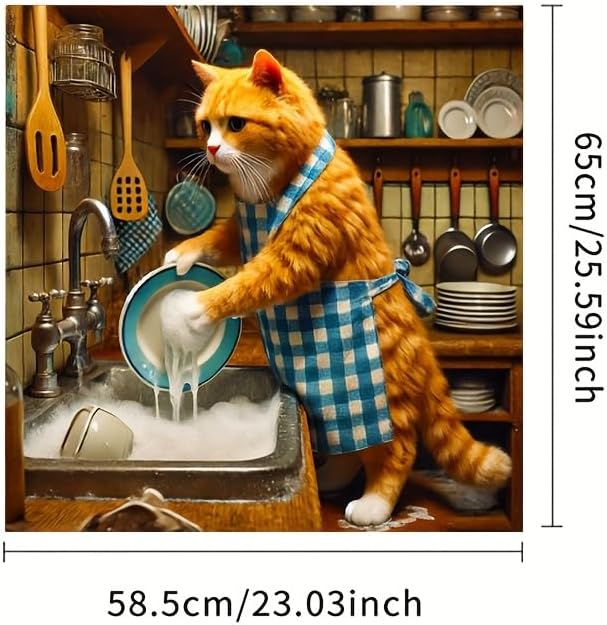 Cat Dishwasher Cover Magnet Kitchen Decor 23x26 Inch Funny Cat Dishwasher Magnet Cover Front Door Panel Decal Cover Sticker for Country Farmhouse Window Fridge Decoration