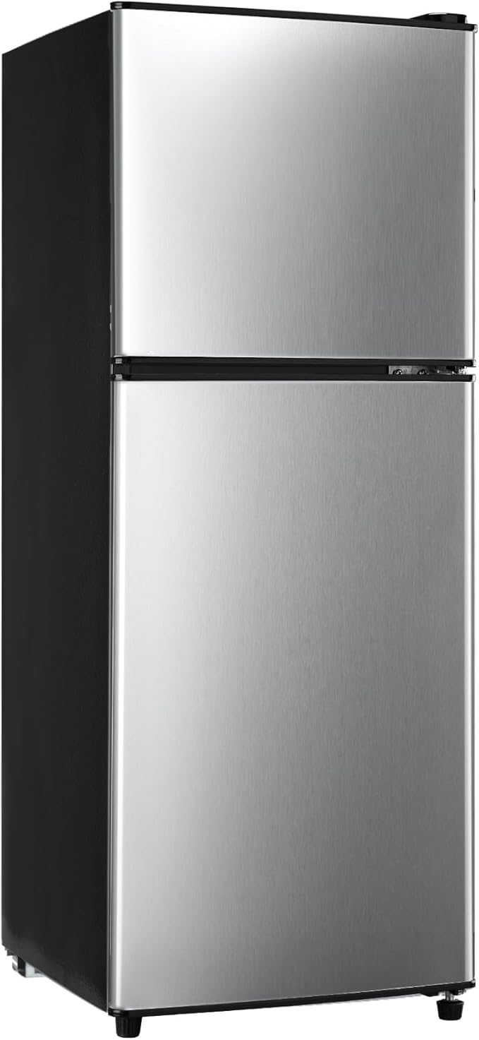 4.8 Cu. Ft. Fridge with Freezer, 2-Door Mini Fridge with Freezer, Adjustable Thermostat Small Refrigerator, Dorm Refrigerator for Apartment, Office, Kitchen, Silver