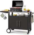 Outdoor Kitchen Storage Cabinet on Wheels, Grill Prep Table Kitchen Cabinets Island with Stainless Steel Top, Extension Plate, Outdoor Pizza Oven Stand Table for BBQ Patio Backyard