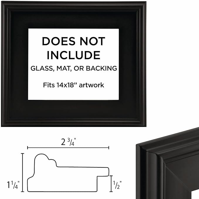 Creative Mark Plein Air Style Frame, Black, 14x18-2.75" Wide Moulding with 1/2" Rabbet Depth, Open Back W/O Glazing, Museum Quality, For Art Panels, Stretched Canvas, Pictures & More