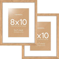 Homeforia 8 x 10 Wood Picture Frame, High End Natural Oak 8x10 Light Wooden Frames with Mat 5x7 inch Photo, 8 x 10 Frame Matted to 5 x 7 Art, Wall or Tabletop Frame, Tempered Glass, Wall Kit, Set of 2
