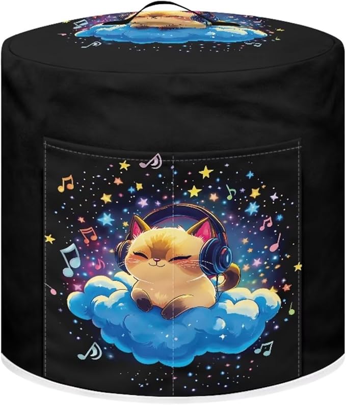 Xoenoiee Cat Starry Cloud Music Notes Pattern Pressure Cooker Cover for 8qt Kitchen Appliance Dust Cover with Pockets for Rice Cooker Air Fryer Slow Cooker