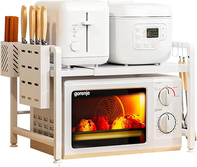 Microwave Storage Rack Kitchen Countertop Organizer Shelf Adjustable Microwave Stand, Toaster Oven Rack Expandable Spice for Kitchen Storage Stand/3Tier, 2Tier
