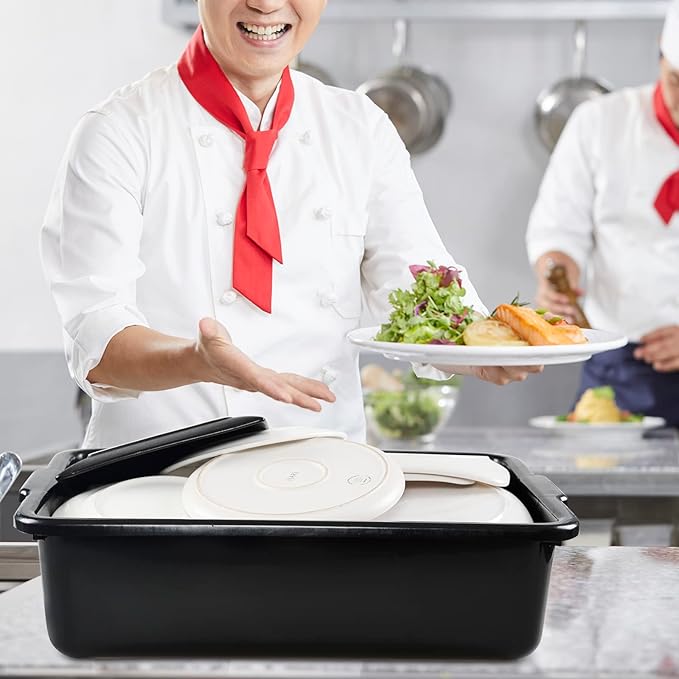 4-Pack 23 L Plastic Bus Box, Black Commercial Food Grade Bus Tote Tub