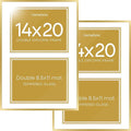 Homeforia 14x20 Double Diploma Frame Gold, High End Metal 14 x 20 Certificate Frames with Mat for Two 8.5x11 inch Diplomas, 20x14 Dual Award Graduation Matted Frame, Tempered Glass, Wall Kit, Set of 2
