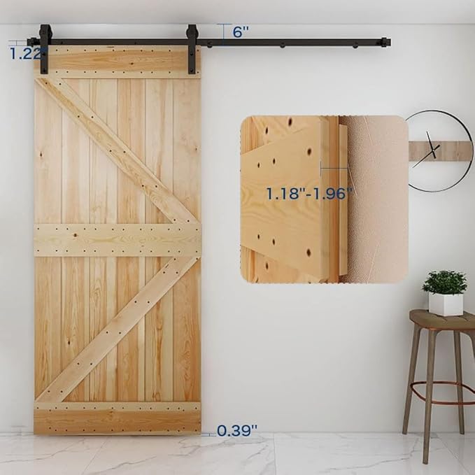 CCJH 6FT Single Sliding Barn Door Hardware Kit Black Basic Roller Carbon Steel Hanger Flat Track System for Closet Kitchen 1 Door 36 inch Wide
