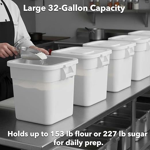 32 Gallon / 510 Cup NSF Mobile Ingredient Bin with Dolly & Flat Lid - Heavy-Duty Feed & Seed Container for Commercial Kitchens, Bulk Flour & Sugar Storage, Rolling Food Storage Bin