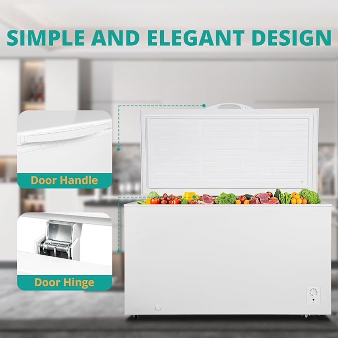 SMETA Deep Freezer 14 Cubic Feet, Chest Freezer Garage Ready, 4 Wheels Large Storage Chest Freezer with 1 Basket, Low Noise, Energy Saving, Thermostat Control for Home, Office, Kitchen, White