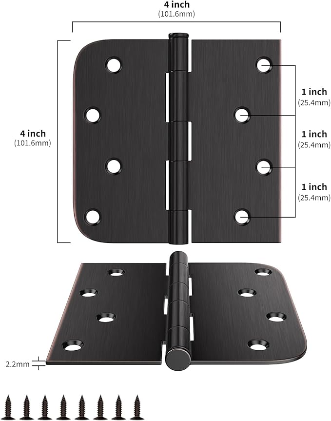 24 Pack goldenwarm 4in Oil Rubbed Bronze Door Hinges Interior Door Hinges 4 x 4 Inch with Square & Round Corners, Iron Material