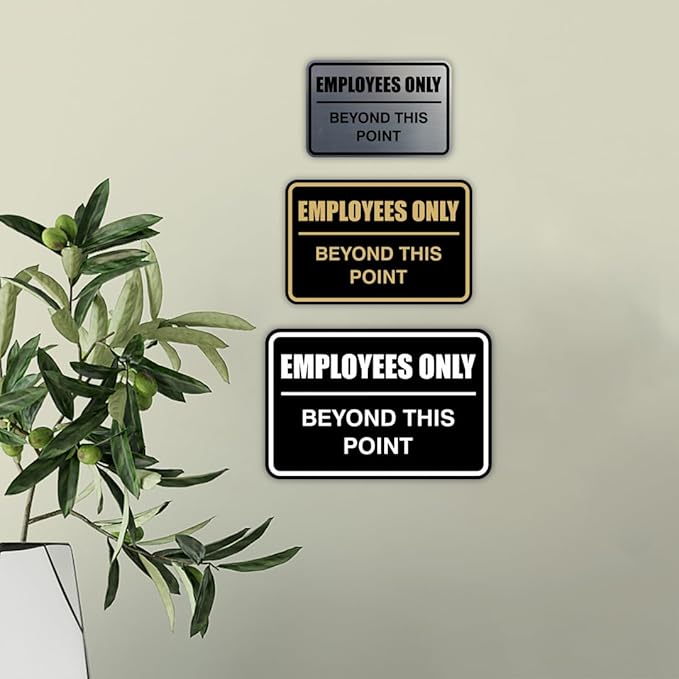 All Quality Classic Framed Employees Only Beyond This Point Wall or Door Sign | Easy to Install Business Signage - Medium (Ivory-Dark Brown) 2 Pack