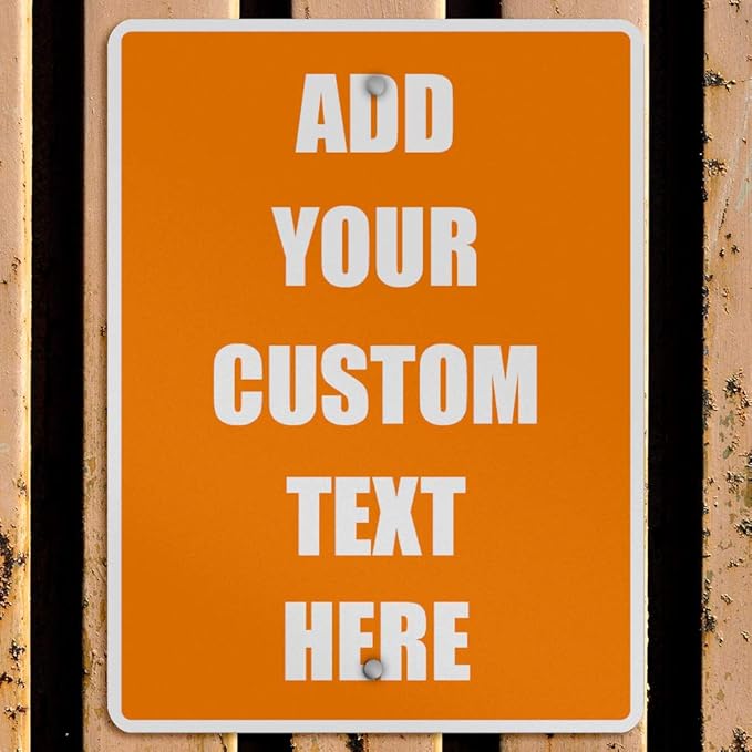 Aluminum Weatherproof Metal Sign Multiple Sizes Custom Personalized Text Here Orange White Warning Vertical Street 18x24Inches