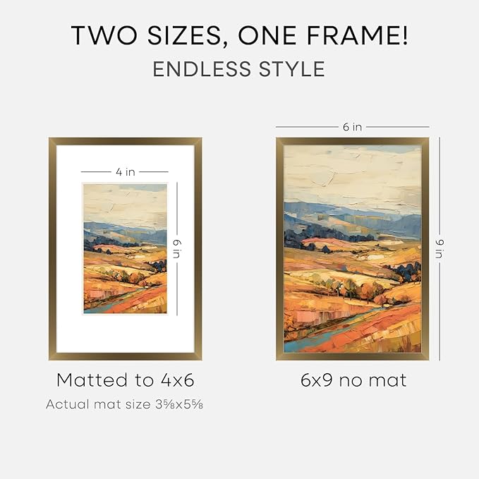 Homeforia 6x9 Picture Frame Bronze, High End Metal 6 x 9 Brass Frames with Mat 4 x 6 for Art, 6x9 Desk Frame Matted to 4x6 inch Photo, 6 by 9 Wall or Tabletop Frame, Tempered Glass, Wall Kit, Set of 2