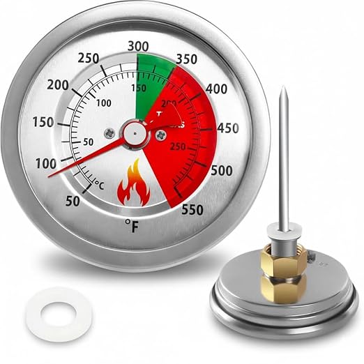 5070 Fryer Thermometer Replacement for Bayou Classic Deep Fryer, Stainless Steel Design Tempered Glass Dial Face w/ 50˚- 550˚F Range Fit for Bayou 2.5-gal, 4-gal, and 9-gal Fryers