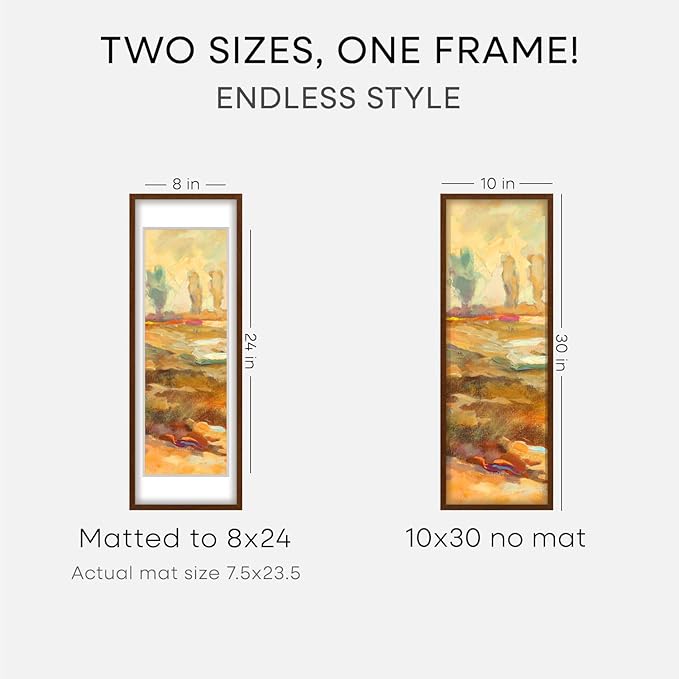 Homeforia 10x30 Picture Frame Brown, High End Dark Oak 10x30 Walnut Wood Poster Frame with Mat 8x24 Print, 10 x 30 Wooden Frame Matted to 8 x 24 Photo, 30x10 Frames, Tempered Glass, Wall Kit, Set of 1