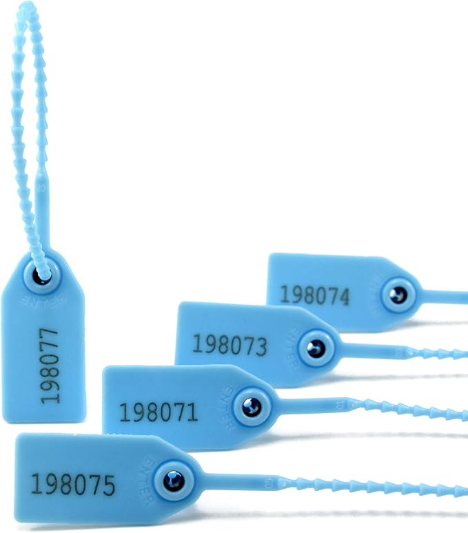 100 Numbered Plastic Tamper Seals Self Locking Security Tags Zip Ties Label for Fire Extinguisher 250mm (Light Blue)