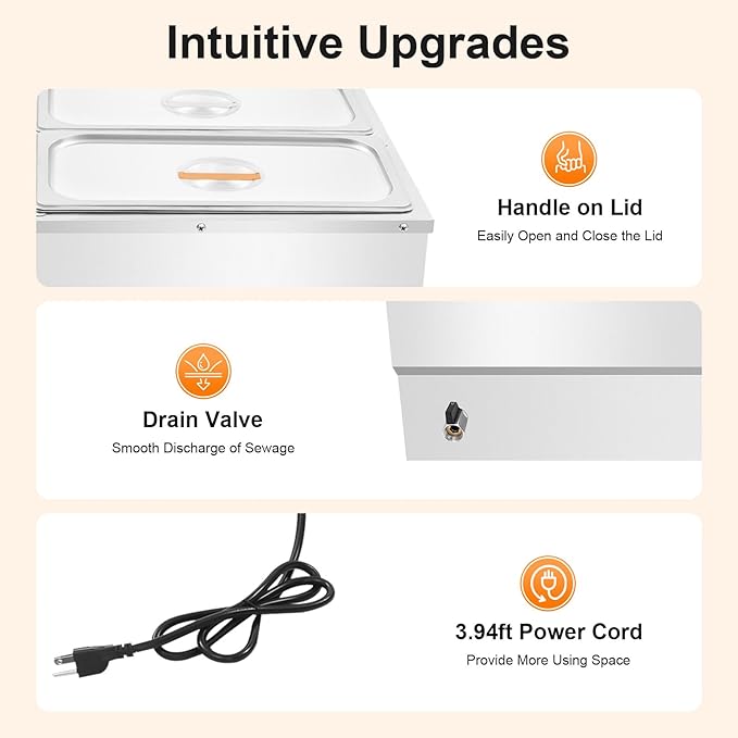 Commercial Food Warmer 6 Pan Buffet Bain Marie, 1500W Stainless Steel Electric Steam Table with Digital Temperature Control (86-230°F), 1.77Gal per Pan for Catering, Restaurants, Wedding Events