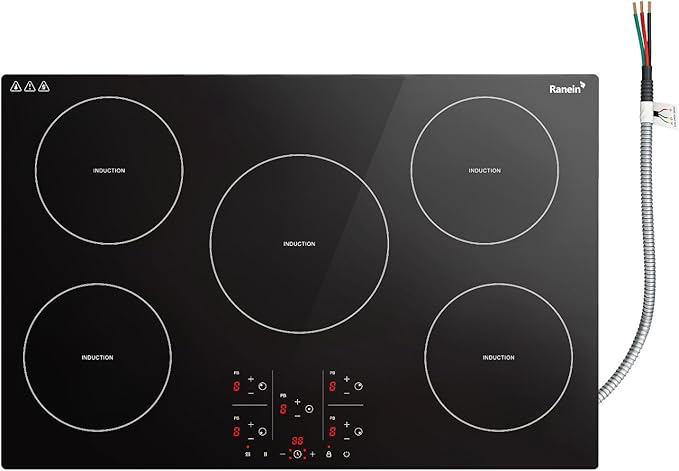 Ranein Induction Cooktop 30 Inch, Build-in 5 Burners Electric Stove Top, 9 Power Settings, Max 9200W, Sensor-Control Induction Hob with Multiple Safety Protections, Compatible with Magnetic Cookers