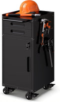 Garage Storage Cabinet,Metal Rolling Tool Cabinet with 2 Pegboard and 10 Hook,Heavy Duty Mechanics Tool Chest Storage for Workshop, Basement,Warehouse,Include Workbench Liner,Black