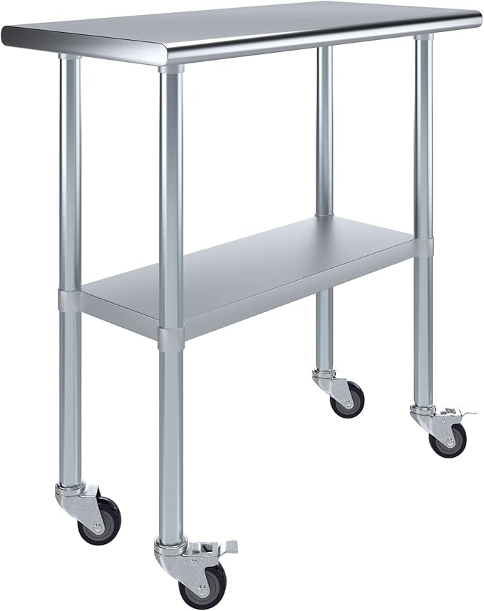 AmGood 36" Long x 18" Deep Stainless Steel Table with Casters